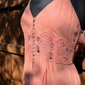 Daytrip Peach Spaghetti Strap Crochet Maxi Dress - Size M